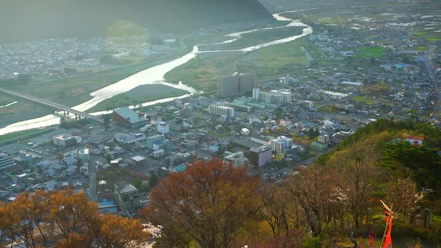 Chikuma city seen from Arato Castle at sunrise,  Japan