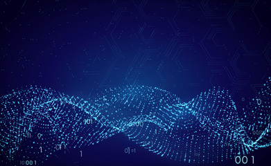 Abstract futuristic technology background. curve lines from points on dark blue background.figures, calculations. Illustration Vector design digital technology concept.