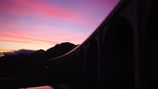 Ueda&nbsp;Roman Bridge at sunset,  Ueda,  Nagano&nbsp;Prefecture,  Japan
