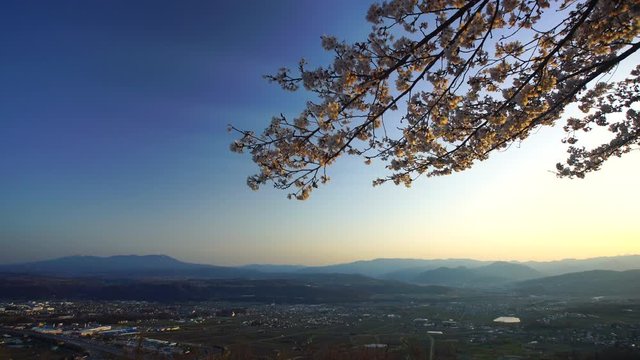View of sunset over mountains,  Nagano Prefecture,  Tomi City
