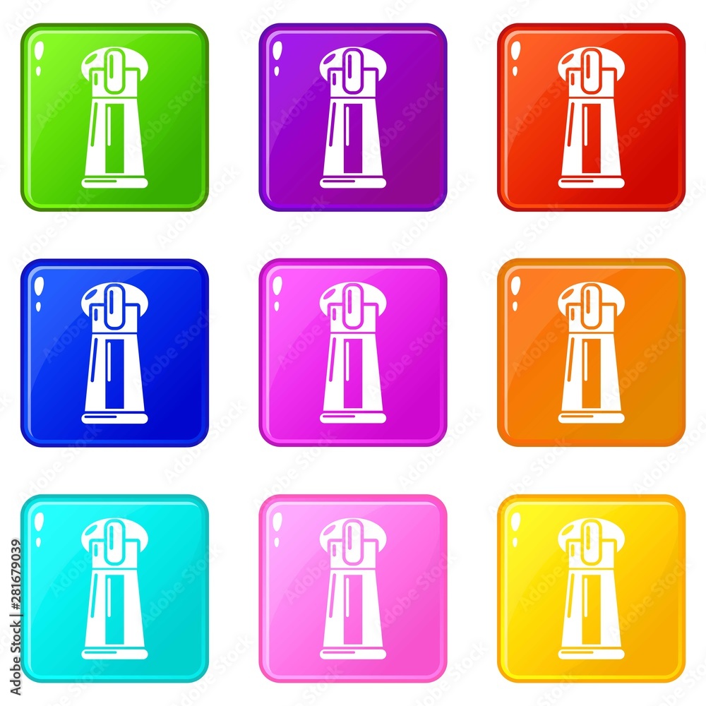 Poster invisible zip icons set 9 color collection isolated on white for any design