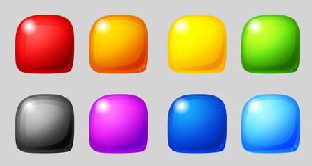 Colorful glossy shapes for game or web design. Isolated vector icons on white background. Vector match 3 or puzzle game icons. 2d assets for UI in mobile application.