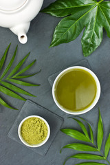 Japanese tea ceremony setting. Matcha green tea