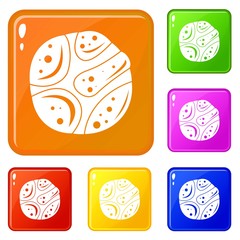 Deserted planet icons set collection vector 6 color isolated on white background