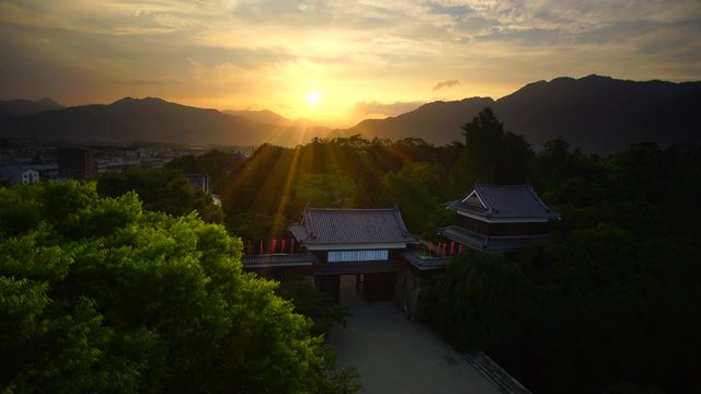 View of Ueda Castle at sunset,  Ueda City,  Nagano Prefecture