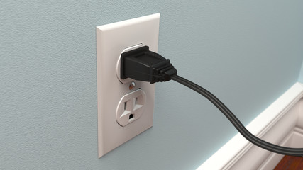 Power Cord Plugging Into a Wall Socket - 3D Rendering