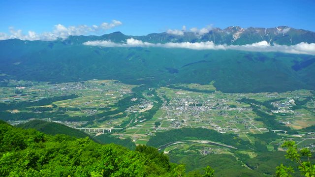 Real time shot of Ina Valley panorama,  Nakagawa,  Kamiina,  Nagano
