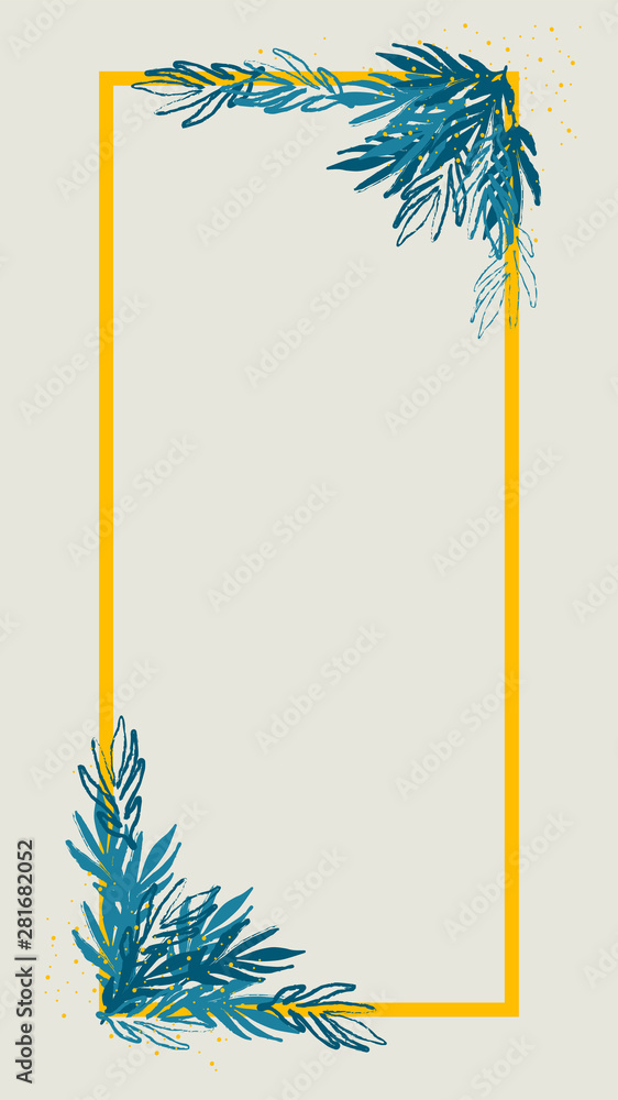 Poster vertical card or invitation template. vector frame with hand drawn leaves and twigs with an empty sp