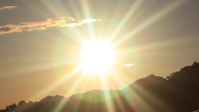 Panning shot of sun illuminating Ueda Bridge,  Ueda,  Nagano Prefecture