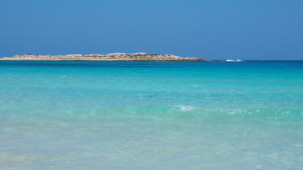 Marsa Matruh, Egypt. The amazing sea with tropical blue, turquoise and green colors. Relaxing context. Fabulous holidays. Mediterranean Sea. North Africa. Clean and pristine sea