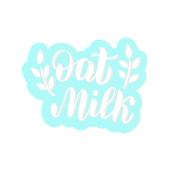 Oat milk typography text sticker. Trendy lettering package design. Banner icon template. Vector eps 10.