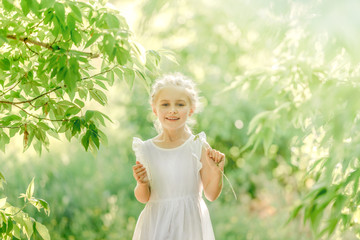 Little girl gathering flowers in park