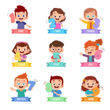 Children holding number vector illustration