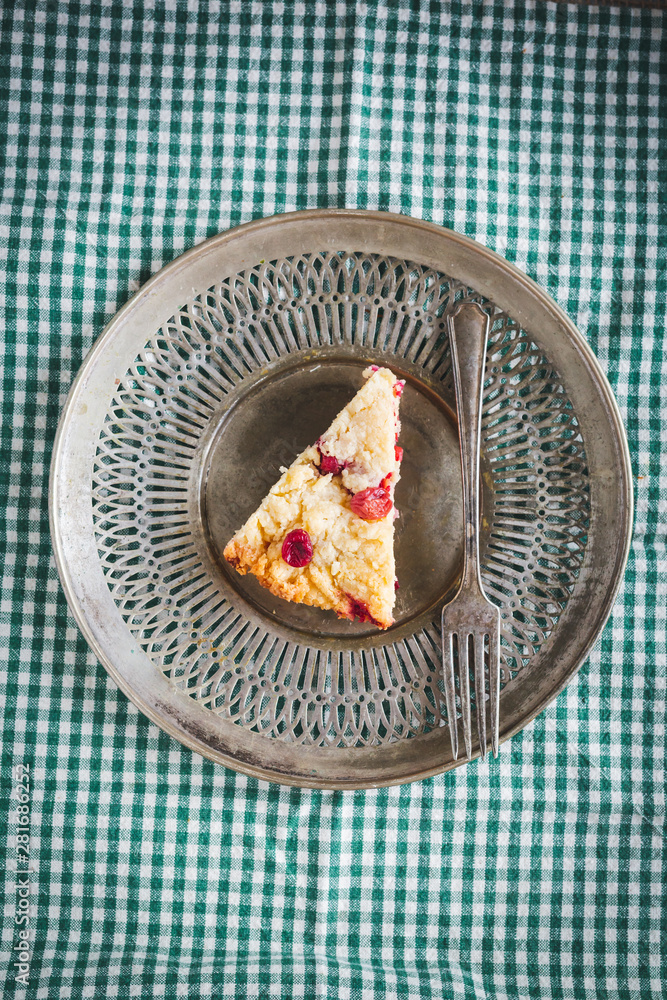 Poster Slice of Cranberry Bar on Metal Plate with Vintage Fork