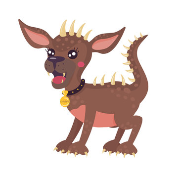 Mythical animal Chupacabra. Stylized cartoon character. Brown color, isolated object. Vector illustration for printing on clothing and childrens books.