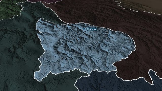 Apur&iacute;mac - region of Peru with its capital zoomed on the administrative map of the globe. Animation 3D