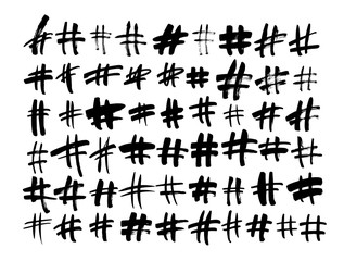 Hand drawn hashtag signs isolated on white background. Vector clip art for social media.