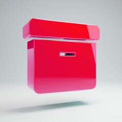 Volumetric glossy hot pink Archive icon isolated on white background.