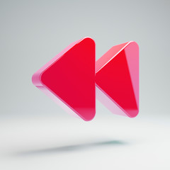 Volumetric glossy hot pink Backward icon isolated on white background.