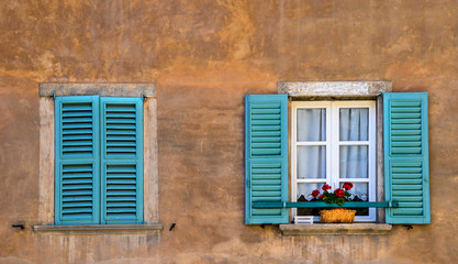 Windows in Bergamo, Upper City, Lombardy, Italy. 