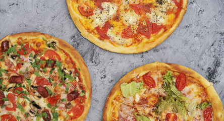 Delicious pizza on stone background.