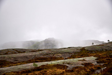 hiking to preikestolen plattform in norway