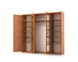wooden cabinet with mirrors, side view. 3d illustration