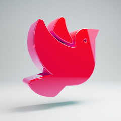 Volumetric glossy hot pink Dove icon isolated on white background.