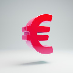 Volumetric glossy hot pink Euro icon isolated on white background.