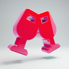 Volumetric glossy hot pink Glass Cheers icon isolated on white background.