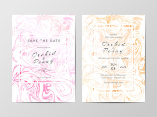 Beautiful wedding invitation template cards set of marble textures