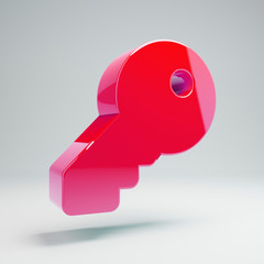 Volumetric glossy hot pink Key icon isolated on white background.