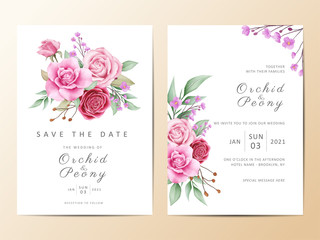 Floral wedding invitation template cards set of watercolor floral bouquet