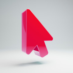 Volumetric glossy hot pink Mouse Pointer icon isolated on white background.