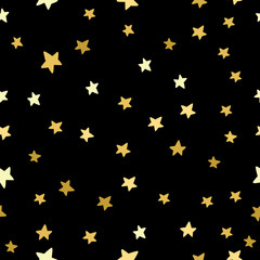 Gold Glitter Stars Seamless Pattern - Scattered gold glitter stars on faded navy blue background seamless pattern