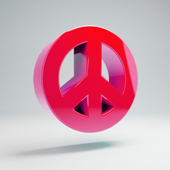 Volumetric glossy hot pink Peace icon isolated on white background.