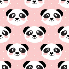 Cute panda face. Seamless cartoon wallpaper
