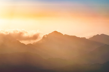 View from the mountain of Moses, a beautiful sunrise in the mountains of Egypt
