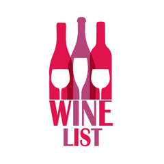 Abstract colorful logo design template. Wine bottle and glass vector icon. Concept for bar menu, party, alcohol drinks, celebration holidays.