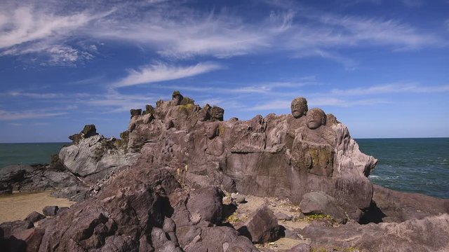 View of rock on sea coastline, Yuza, Sakai, Yamagata, Japan