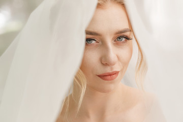 Fototapeta premium Closeup portrait of young gorgeous bride. Wedding.
