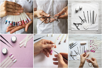 Beauty collage with tips and manicure.