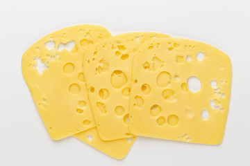 Cheese slice on white background.