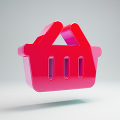 Volumetric glossy hot pink Shopping Basket icon isolated on white background.