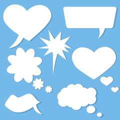 White blank speech bubbles, thinking balloon