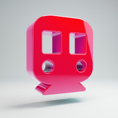 Volumetric glossy hot pink subway icon isolated on white background.