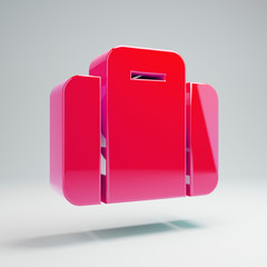 Volumetric glossy hot pink suitcase icon isolated on white background.