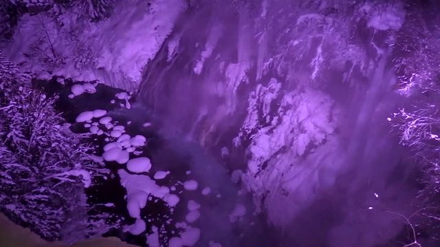 Whitebeard waterfall illuminated in winter, Japan