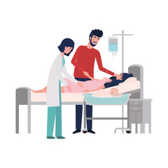 Mother and father with baby and doctor design