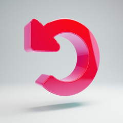 Volumetric glossy hot pink undo icon isolated on white background.